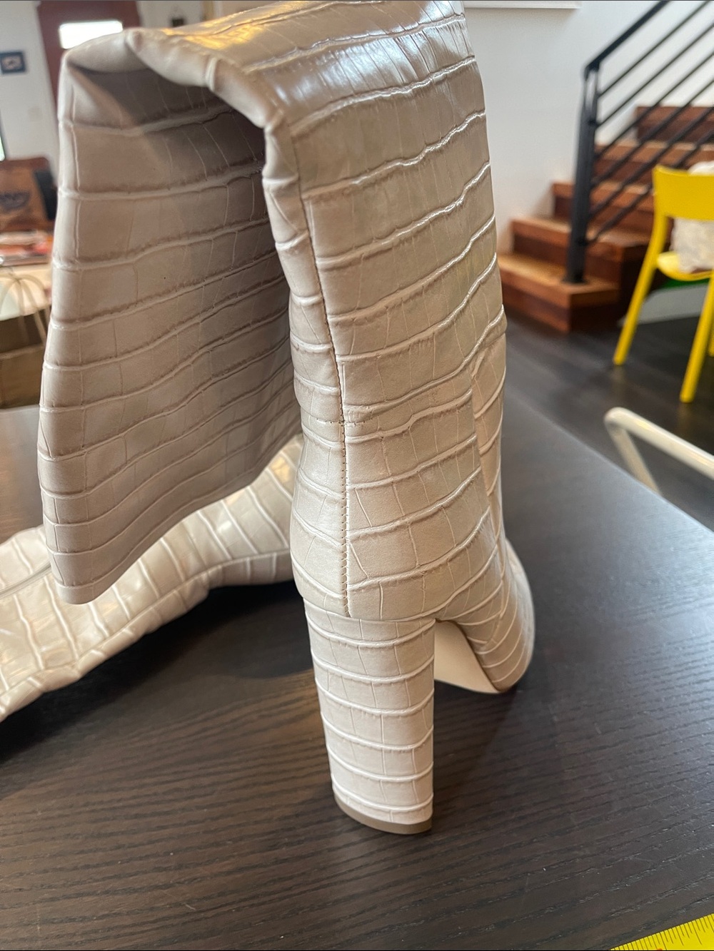 Source Unknown Cream Croc-Embossed Stiletto Knee-High Boots - Picture 4 of 5